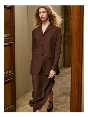 Nwt Massimo Dutti SS'25 Brown Linen Blend Blazer